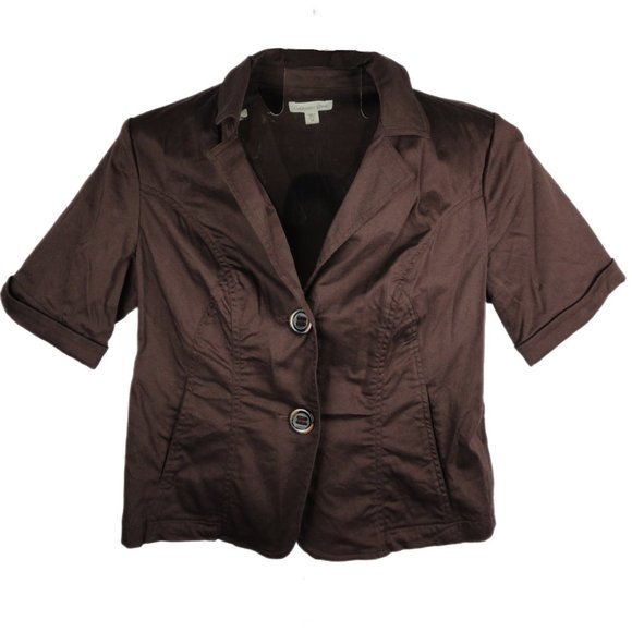 Coldwater Creek Jackets & Blazers - Coldwater Creek Brown Short Sleeve Lightweight Jacket Blazer 2 Button Size 16